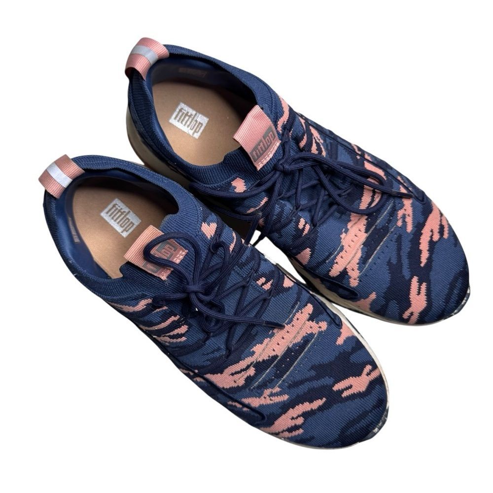 FitFlop Women's Vitamin FF Camo Knit Sports Sneakers Navy Pink Size 10